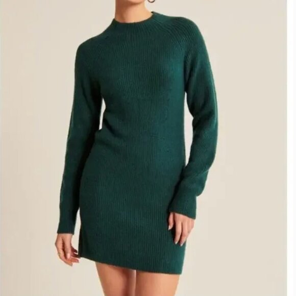 NWOT Abercrombie & Fitch Emerald Green Mock Neck  Sweater Knit Dress LLarge - Picture 2 of 9